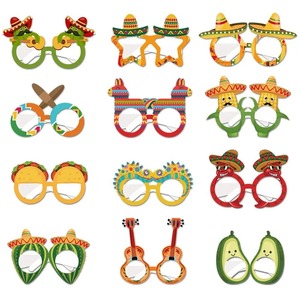 12 paires de lunettes amusantes à thème mexicain, lunettes en papier de dessin animé à faire soi-même pour fête, lunettes exquises pour Fiesta, lunettes fousseuses Hawaï, été tropical - Product Image 1
