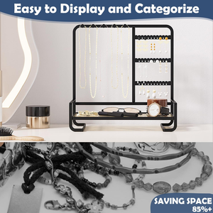 All-in-One Home Use Double Metal Jewelry <b>Storage</b> <b>Rack</b> with Iron Ring Tray Earring Hanger Necklace Bracelet Pendant Holder - Product Image 3