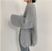 Cardigan ample en tricot pour femme, manches longues lanternes, ouvert sur le devant, collection automne-hiver
