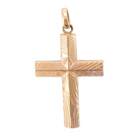 Collier Croix Gothique en Acier Plaqué Or Damas Poli Miroir, Designs Croix, Bijoux Fins en Gros Cheng Jewelers