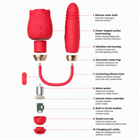 Vibromasseur en silicone en forme de rose avec extension de langue pour stimulation clitoridienne et fonction de succion