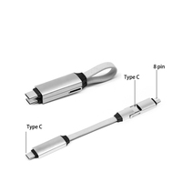 Câble de charge magnétique multi-usage 60W PD avec design porte-clés et cordon, prise double Type-C et 8 broches, prend en charge la charge et la synchronisation des données