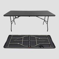 Table pliante rectangulaire en plastique HDPE noir de 6 pieds Design léger et moderne Humidité et facile à nettoyer pour l'entrée et la villa