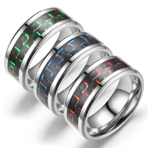"Fashion Personality Red Carbon Fiber Stainless Steel Ring Couples Matching Personality Titanium Steel Jewelry Ring "