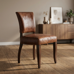 Silla de Comedor de Estilo Industrial Vintage con Cuero Genuino y Patas de Madera Maciza para Uso en Villas - Product Image 2