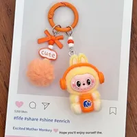 Porte-clés en peluche floquée, design écouteurs soda, oreilles d'animaux mignonnes pour breloque de sac et cadeau