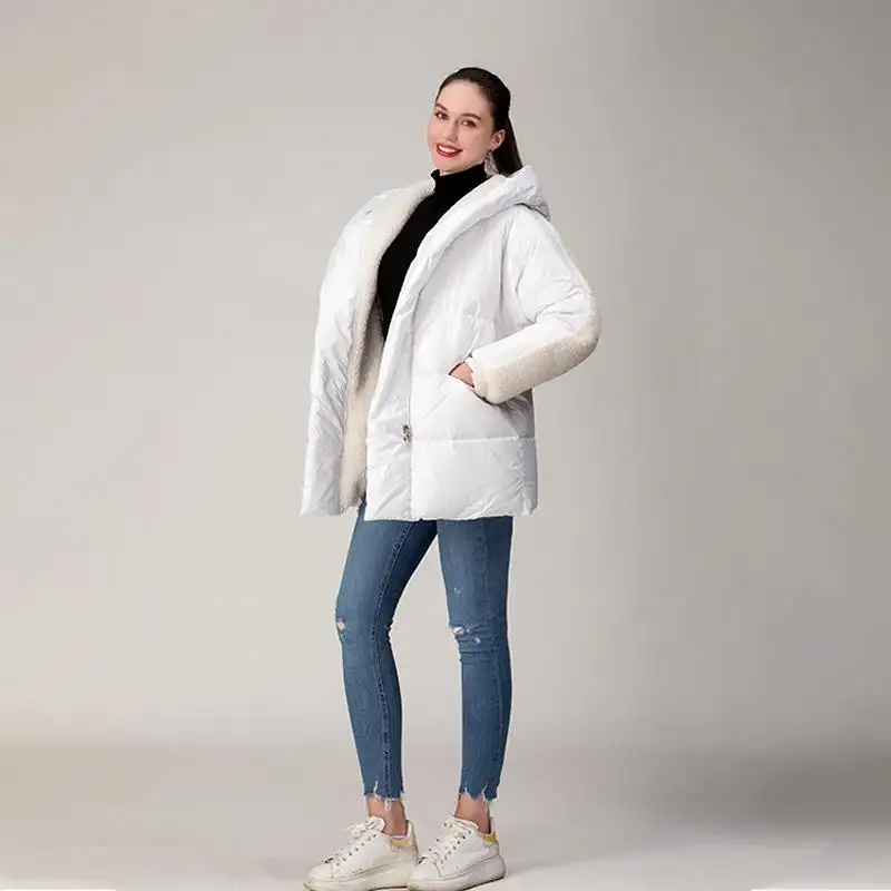 Fashion Women's winter puffer down s with adjustable belt custom logo hooded coat