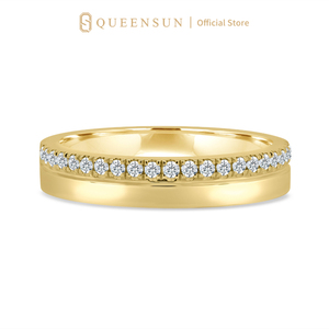 Bague de mariage en or massif 18 carats 4 mm à <span class=keywords><strong>bordure</strong></span> étagée, diamant de laboratoire, micro demi-éternité à crête <span class=keywords><strong>plate</strong></span>, bijoux de mariée modernes et minimalistes - Product Image 1