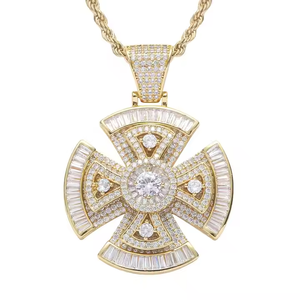 Wholesale <b>Sterling</b> <b>Silver</b> 14K Gold Plated Iced Brilliant Cut Cubic Moissanite Diamond Bling Rotatable <b>Cross</b> Pendant Trendy Claw - Product Image 5