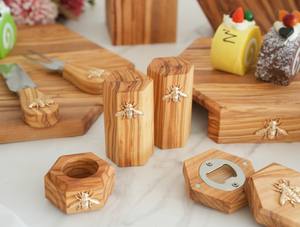 Juego de 2 saleros y pimenteros de madera de olivo de abeja en forma Hexagonal de Casa Natural para cocina, restaurante, <span class=keywords><strong>Salero</strong></span>, Salzstreuer - Product Image 4