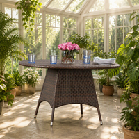 Table de salle à manger ovale en rotin PE résistant aux intempéries pour bord de piscine, avec plateau en verre, table de patio en osier pour repas de loisirs en extérieur