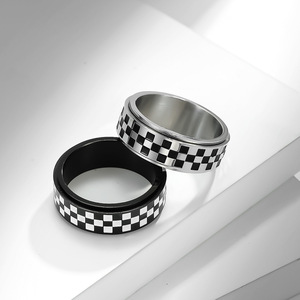 Popular yunnique style <b>black</b> and white checkered <b>titanium</b> steel rotating <b>ring</b> for men, niche and unique stainless s - Product Image 1