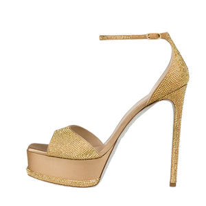 Zapatos de Fiesta Sexys para Mujer, Tacones Altos Finos, Plataforma Gruesa, Sandalias con Punta Abierta, Verano, Completamente Brillantes con Diamantes, Zapatos de Tacón para Club Nocturno, PU - Product Image 1