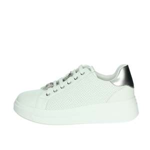 Sneakers Donna Valleverde Bianche Argento in Pelle Traforata Stile Platform - Product Image 1