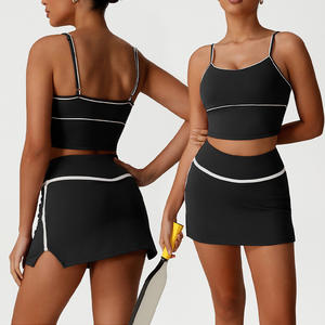 Roregal Set rok tenis kebugaran wanita, atasan lengan panjang Yoga kasual leher V seksi - Product Image 2