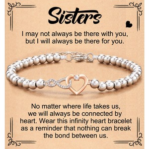 Pulsera de Plata con Cuentas para Mujer, Regalo de San Valentín, Pulsera Delicada con Diamantes Incrustados, Amor Infinito, Corazón, para la Familia - Product Image 3