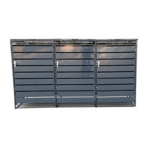 Poubelle en métal et acier de 206x75x115 <span class=keywords><strong>cm</strong></span>, facile à assembler, triple poubelle de jardin d'extérieur, poubelle à roulettes, remise pour l'extérieur, style naturel - Product Image 5