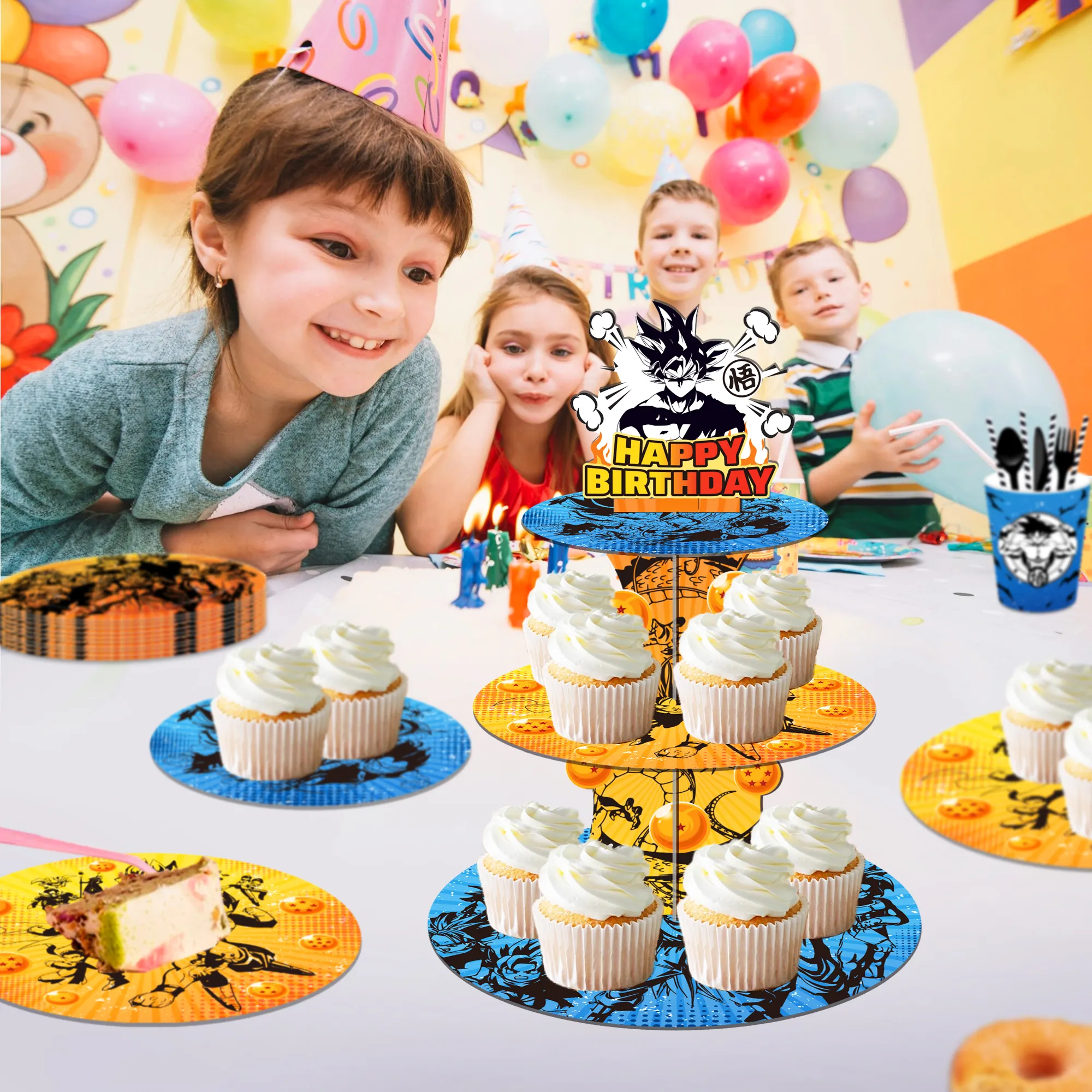 Huancai Dragon Ball Party Cake Stand 3 Tier Cupcake Stand Dessert Toren Decoraties Voor Kinderen Verjaardag Anime Feestartikelen
