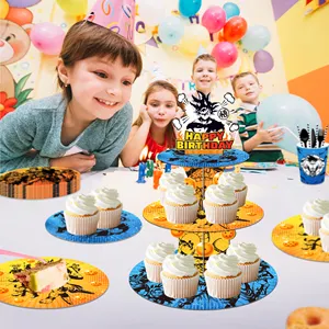 Huancai 드래곤 볼 파티 케이크 스탠드 3 단 컵케익 스탠드 디저트 타워 장식 어린이 생일 애니메이션 파티 용품