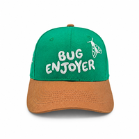 Casquette de baseball bicolore 6 panneaux vert Kelly et beige, visière brodée en relief 3D motif insecte papillon, certifiée CE, vente en gros