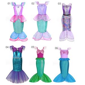 Patrón Floral niñas sirena princesa vestido en capas niños Halloween Cosplay disfraz <span class=keywords><strong>de</strong></span> dibujos animados para fiesta <span class=keywords><strong>de</strong></span> cumpleaños verano ODM suministro - Product Image 3