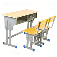 Table et chaise d'étude pour étudiants en métal au design moderne avec hauteur réglable, plateau en bois confortable pour une utilisation en classe ou à l'école