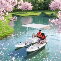Bateau Catamaran SUP DWF à structure Drop Stitch personnalisée, modèle 2026, le plus vendu, avec auvent et sièges, idéal pour les loisirs aquatiques en famille sur le lac