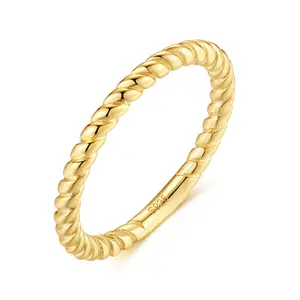 RINNTIN APR24美国尺寸5 6 7 8薄2毫米14k镀金925纯银扭曲戒指可堆叠女性结婚戒指