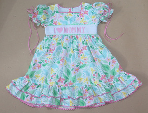 Vestido Floral para Niña Pequeña, con Bordado de 'I Love Mommy', Manga Corta, con Volantes, Vestido Casual de Verano - Product Image 1