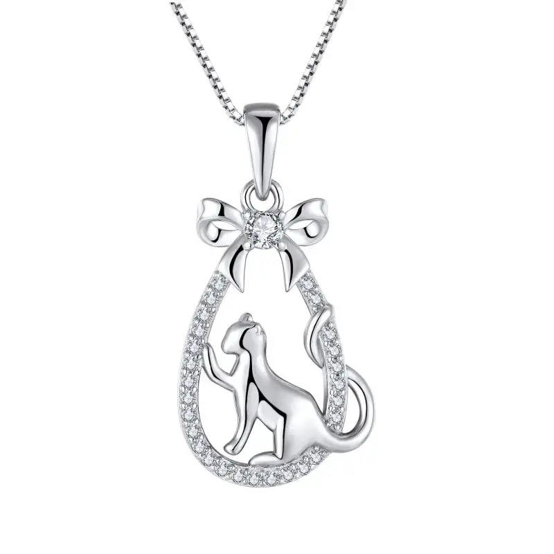 European American 925 Sterling Silver Popular Cute Animal Cat Necklace Pendant Jewelry