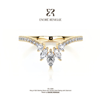 Bague fine empilable en forme de V avec grappe de pierres taille marquise, en argent sterling 925 plaqué or 18 carats, bijoux en moissanite VVS pour femme