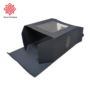 Baoren 8 Inches 10 12 Inch Food Grade Black Clear Transparent <b>Bakery</b> Cake <b>Boxes</b> with Window Open Foldable Matte Black Cake Box - Product Image 4