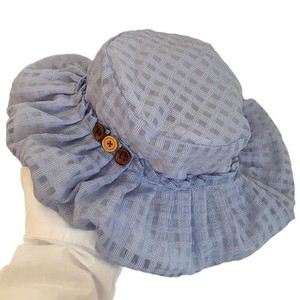 Sombrero de pescador estilo coreano a cuadros con botones y borde plisado para mujer, transpirable, con protección solar, de ala ancha, para primavera y verano. - Product Image 5