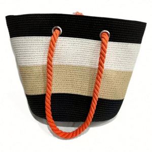 Wholesale Lady Summer Stripped Design Paper <b>Straw</b> Tote <b>Bag</b> Women Summer Handbag with Thick Rope - Product Image 3