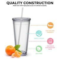 Gobelets en plastique réutilisables sans BPA de 24oz 32oz avec couvercle transparent et paille