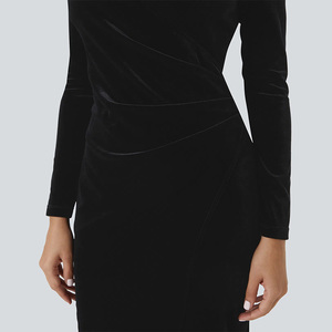Autunno inverno <span class=keywords><strong>vestito</strong></span> di un pezzo da donna abito da donna con scollo a V manica lunga arricciato in <span class=keywords><strong>velluto</strong></span> stile <span class=keywords><strong>Midi</strong></span> <span class=keywords><strong>vestito</strong></span> Casual da donna - Product Image 4
