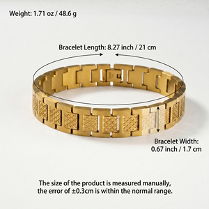 personnalisé gold plated stainless steel <b>engraved</b> geometric wide panel minimalist fine chain link bulk wholesale bracel - Product Image 6
