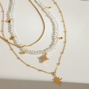 Collar de Moda de Acero Inoxidable 18K con Triple Capa de Diamantes y Collar de Estrella con Cuentas Transparentes - Product Image 3