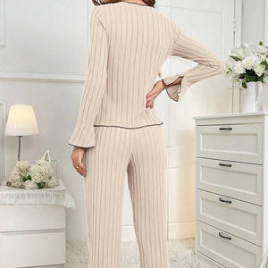 Conjunto de Pijama Elegante y Casual para Mujer en Stock, Ropa de Casa con Pantalones Largos y Lazo de Color Sólido para Otoño e Invierno - Product Image 4