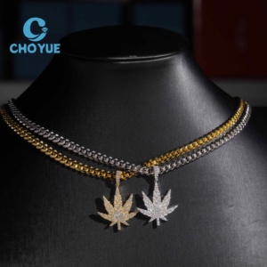<b>Top</b> Quality 925 Sterling Silver VVS Moissanite Leaf Pendant Hip Hop Iced Out Jewelry Unisex GRA Certificate - Product Image 1
