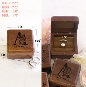 Wooden Square Engagement Ring Box Double Slot Wedding Ceremony Bearer Box For Anniversary Gifts Jewelry Boxes Category