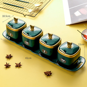 Luxe nordique <span class=keywords><strong>3</strong></span>/4 pièces ensembles cuisine maison sel sucre poivre assaisonnement boîte ensemble en plastique pot à épices Pot avec cuillères et plateau - Product Image 5