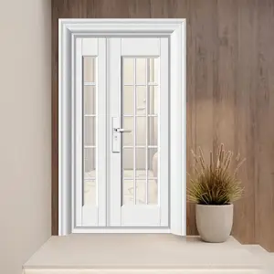 工厂最新白色安全钢玻璃门，用于带玻璃装饰的室外前门