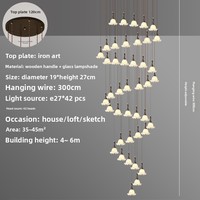 Lustre d'escalier LED réglable en hauteur en fer forgé, style vintage français Muguet des valles, suspension multi-lumières rétro américaine pour villa et hall d'entrée