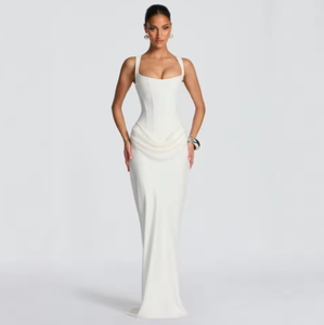 Abito lungo plissettato <span class=keywords><strong>King</strong></span> Mcgreen Star Corset Sling da donna, marrone, sexy, senza maniche, con spalle scoperte, vita alta, abito da sera elegante. - Product Image 2