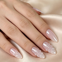 Prêt à expédier – 24 faux ongles 3D en relief, forme amande longue, effet nacré chromé irisé, réutilisables, vente en gros