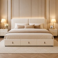 Lit plateforme de luxe en similicuir crème pour chambre à coucher Queen/King – Vente en gros de meubles