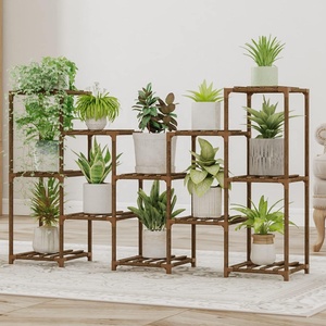 Support de <span class=keywords><strong>plante</strong></span> <span class=keywords><strong>en</strong></span> <span class=keywords><strong>bois</strong></span> intérieur extérieur étagère à fleurs supports de plantes à plusieurs niveaux pour plusieurs plantes grand support de jardinière étagères suspendues support - Product Image 2