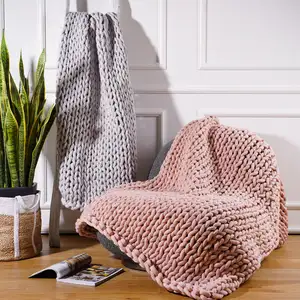 Cobertor aconchegante de malha de algodão grosso trançado sensorial para autismo, cobertor pesado de crochê feito à mão