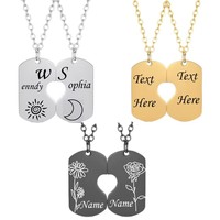 Collier personnalisé en acier inoxydable plaqué or avec gravure laser en forme de cœur, souvenir gravé pour couples, meilleurs amis